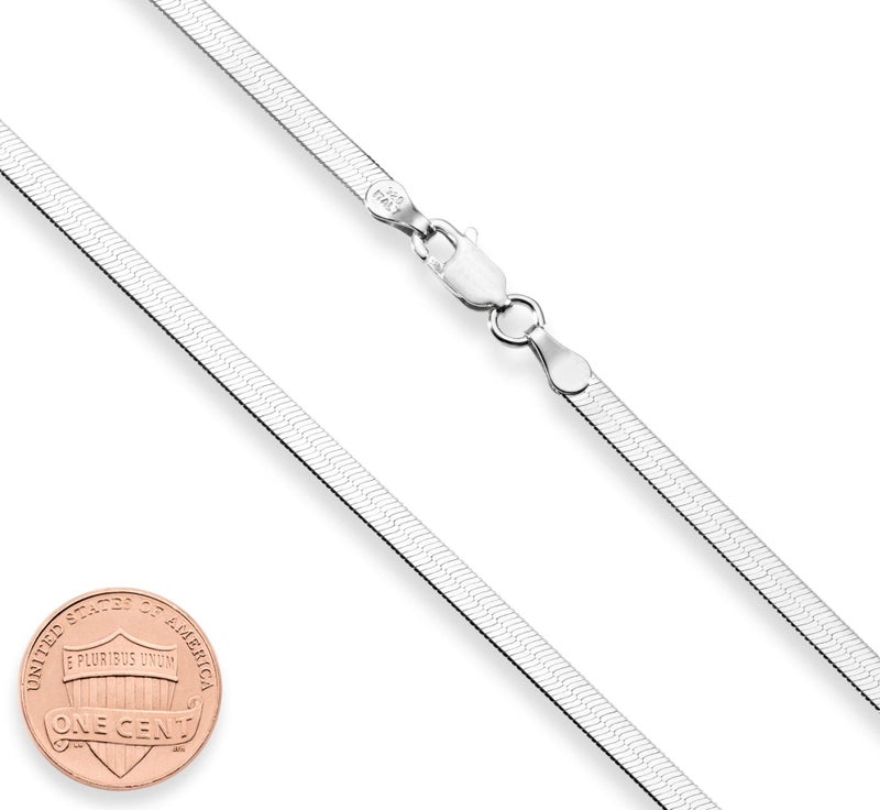 Miabella Italian Solid 925 Sterling Silver, 18Kt Gold Plated 3.5mm Flexible Flat Herringbone Chain Necklace for Women, Made in Italy (SI, Length 24 Inches) - Image 2